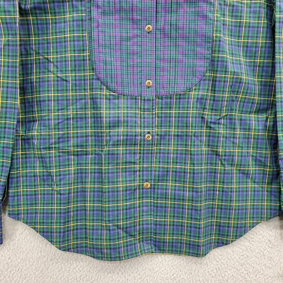 Chaps Denim Mixed Tartan Plaid Shirt Womens Large Blue Green Button Front NWT - Picture 6 of 12